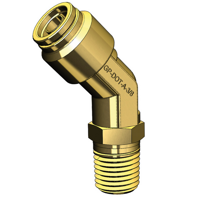 Brass Push-to-Connect Male Swivel 45 deg Elbow, Imperial Tube to NPT Male Thread